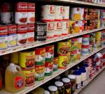 store shelf of canned goods